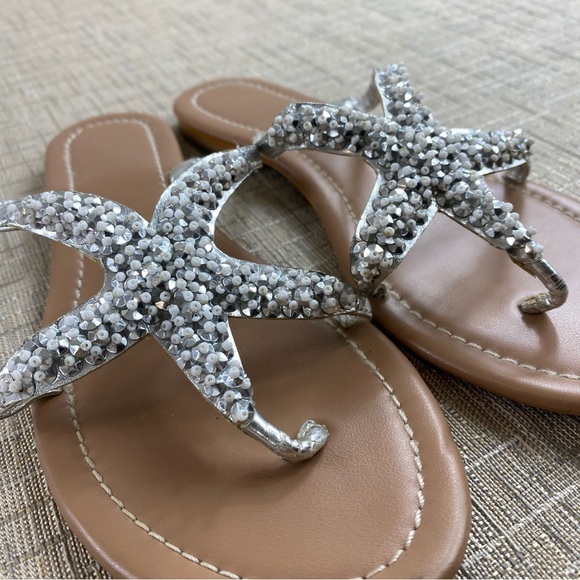 Women’s Sparkly Silver Beachy Rhinestone Starfish Flat Sandals Flip Flops Sz 6 - Picture 11 of 15